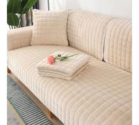 Velvet Sofa Cover 1 2 3 4 Seater, Dog Cat Sofa Protector Anti-Slip Couch Cover L Shape, Soft Sofa Cover Corner Sofa Sofa Protective Cover with Non-slip Base,Beige,90x160cm