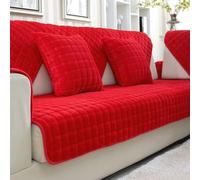 Velvet Sofa Cover 1 2 3 4 Seater, Dog Cat Sofa Protector Anti-Slip Couch Cover L Shape, Soft Sofa Cover Corner Sofa Sofa Protective Cover with Non-slip Base,Red,90x70cm