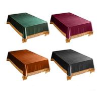 Velvet Square Tablecloth with Retro European Tassel Design for Dining Tables Plush Fabric Table Cover Suitable for Home and Event Settings (dark green)