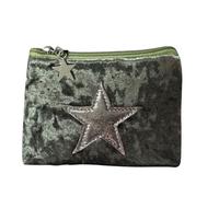 Velvet Star Coin Purse - Soft Touch Mini Wallet with Sparkly Star & Star Zip Pull - Compact 15 × 11 × 1 cm (Green)