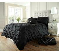 Velvet Stitch Alexander PinTuck Quilt Duvet Cover with Matching Pillow Case Reversible Comfortable Bedding Set (Black, King)