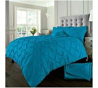 Velvet Stitch Alexander PinTuck Quilt Duvet Cover with Matching Pillow Case Reversible Comfortable Bedding Set (Teal, Double)