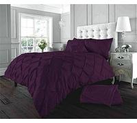 Velvet Stitch Alexander PinTuck Quilt Duvet Cover with Matching Pillow Case Reversible Comfortable Bedding Set (Plum, Double)