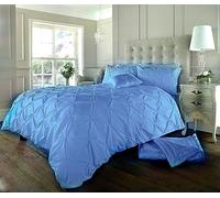 Velvet Stitch Alexander PinTuck Quilt Duvet Cover with Matching Pillow Case Reversible Comfortable Bedding Set (Aqua, Double)