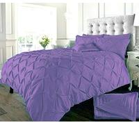 Velvet Stitch Alexander PinTuck Quilt Duvet Cover with Matching Pillow Case Reversible Comfortable Bedding Set (Lilac, Double)