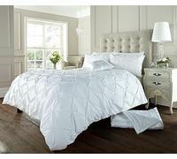 Velvet Stitch Alexander PinTuck Quilt Duvet Cover with Matching Pillow Case Reversible Comfortable Bedding Set (White, Double)
