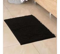 Velvet Stitch Chenille Microfibre Bathroom Mat, Black, Soft Shaggy Bath Rug, Non-Slip Absorbent (Black, 45CM X 60CM)