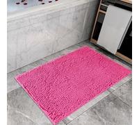Velvet Stitch Chenille Microfibre Bathroom Mat, Black, Soft Shaggy Bath Rug, Non-Slip Absorbent (Fuchsia, 50X80CM)