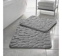 Velvet Stitch Memory Foam Pebbles Bath Mat Non Slip Bathroom Rug Set Of 2 Bath Mats Absorbent, Soft & Comfortable, Easy To Clean Pedestal Bathroom Rugs (Silver)