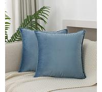 Velvet Stone Blue Throw Pillow Covers 18”x18”Pack of 2 Soft Decorative