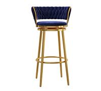 Velvet Stools Counter Height Barstools Woven Back Swivel Bar Chairs with Gold Base for Kitchen Island/Home Bar/Dining Room, White (Blue 65cm)