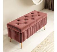 Velvet Storage Bench for Bedroom & Entryway Upholstered Foam Ottoman Solid Wood Footrest 15.7in Brick Red Entryway Seat Stylish & Functional Storage Solution