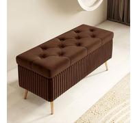 Velvet Storage Bench Upholstered Ottoman Solid Wood Footrest for Living Room Bedroom Entryway - 15.7" Wide Dark Coffee - Stylish & Functional Storage Solution