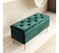 Velvet Storage Bench Upholstered Ottoman with Foam Solid Wood Footrest for Living Room Bedroom Entryway 15.7in Wide Dark Green Storage Solution
