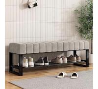Velvet Storage Bench with Padded Seat | 2-Tier Shoe nizer for Entryway | Black Metal Bedroom Bench, Grey, 100 x 32 x 45 cm - Stylish & Functional