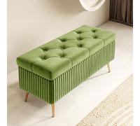 Velvet Storage Bench with Solid Wood Feet Upholstered Ottoman Footrest Stylish Shoe Rack for Living Room Bedroom Entryway (31.5in/80cm Green)
