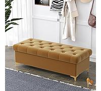 Velvet Storage Footstool Bench, Stylish Bed End Ottoman for Living Room & Bedroom, Space-Saving Organizer, Brown, 31"x16"x16", Ideal for Home Décor & Comfort
