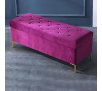 Velvet Storage Ottoman with Gold Legs Upholstered Button Pouf for Entryway Living Room Bedroom Elegant Cushioned Seating Solution for End of Bed