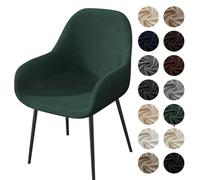 Velvet Stretch Chair Covers for Curved Back Dining Chairs - Soft Mid Century Modern Slipcovers for Kitchen & Living Room Accent Furniture