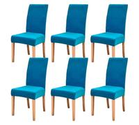 Velvet Stretch Chair Covers for Dining Room - Slipcovers for Kitchen Banquet & Hotel - Soft Easy Fit - Blue Set of 6 - Home Decor Essentials
