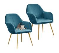 Velvet Stretch Round Wingback Dining Armchair Slipcovers, Modern Washable Accent Seat Protector for Pet Friendly Home,Blue,2 Pieces