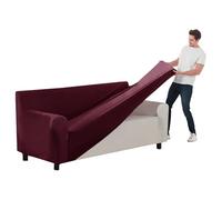 Velvet Stretch Sofa Cover for 1/2/3/4 Seater Non-slip Well-Fitted Settee Cover with Seat & Back Cover Purple Red (235-300cm 1pc) - Ultimate Protection & Style