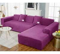 Velvet Stretch Sofa Cover for LShaped Modular Sofas Fits 1/2/3/4 Seaters with Left/Right Armrests Elastic Slipcover Color: K Size: 235300 cm