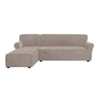 Velvet Stretch Sofa Cover Set - 2 PCS Anti-Slip Slipcovers for 2-Seater & 3-Seater Sectional Sofa Left Chaise Lounge Sand Color Durable & Stylish Protection