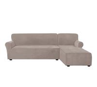 Velvet Stretch Sofa Cover Set 2 PCS Anti-Slip Slipcovers for 2-Seater & 3-Seater Sectional Sofa Right Chaise Lounge Sand Color Durable & Stylish Protection
