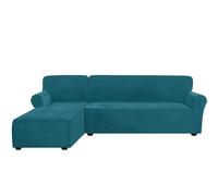Velvet Stretch Sofa Cover Set - 2 PCS Anti-Slip Slipcovers for 2-Seater & 3-Seater Sectional Sofa with Left Chaise Blue-Green Stylish & Durable Protection