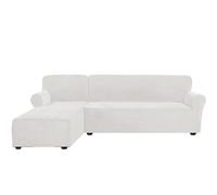 Velvet Stretch Sofa Cover Set Anti-Slip 2 PCS Slipcovers for 2-Seater & 3-Seater Sectional Sofa White Chaise Longue & Main Sofa Protection