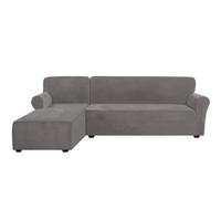 Velvet Stretch Sofa Cover Set Anti-Slip 2-Piece Slipcovers for 2-Seater & 3-Seater Sectional Sofa Grey Chaise Longue & Main Sofa Protection