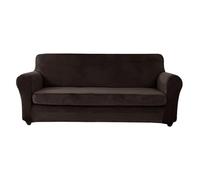 Velvet Stretch Sofa Cover Set with Non-Slip Seat Cushion Covers Elastic Ties for/Couch/Settee - Red Café Love + 1pc 2-Seat Protection