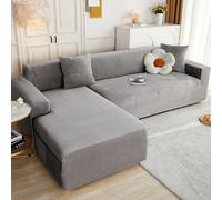 Velvet Stretch Sofa Cover Sofa Cover L-Shaped Non-Slip Washable Soft Furniture Protector for 4 Seat Sectional Sofa Pet（Ash,1 SEAT