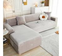 Velvet Stretch Sofa Cover Sofa Cover L-Shaped Non-Slip Washable Soft Furniture Protector for 4 Seat Sectional Sofa Pet（Silver,4seat/235-300cm/92-118in
