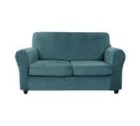 Velvet Stretch Sofa Cover with Non-Slip Seat Cushion Covers Fits/Settee/Couch Includes Ties & Elastic Bands Haze Blue Love Seat + 2 Large Seats
