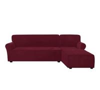 Velvet Stretch Sofa Covers Set 2 PCS Anti-Slip Slipcovers for 2-Seater & 3-Seater Sectional Chaise Longue & Main Sofa (Red Right Chaise) - Luxury Protection & Style
