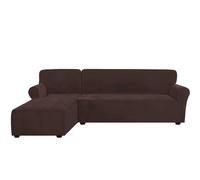Velvet Stretch Sofa Covers Set Anti-Slip 2 PCS for 2-Seater & 3-Seater L-Shaped Chaise Longue Slipcovers Brown Durable & Stylish Protector for Furniture