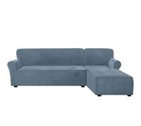 Velvet Stretch Sofa Covers Set Anti-Slip 2-Piece Slipcovers for 2-Seater & 3-Seater Sectional Sofa Gray-Blue Chaise Longue & Main Sofa Protection