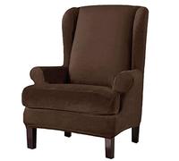 Velvet Stretch Wing Chair Slipcover Soft Elastic Armchair Cover for Kids & Pets 2 Piece Wingback Chair Protector Coffee Color Easy to Clean