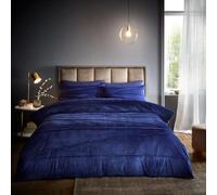 Velvet Stripe Luxury Duvet Cover Sets Hotel Quality Bed Linen Elegant Super Soft Designer Style Bedding Sets Easy Care Bedset (Starlie Navy, Double)