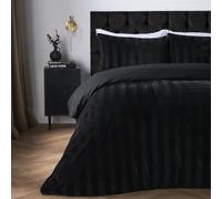 Velvet Stripe Super Soft Duvet Cover Bedding Set OHS Black King