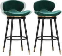 ° Velvet Swivel Bar Stools with Back and Footrest, 26/30in Barstools, Kitchen Island Pub Living Room Dining Counter Height Stool (Green-2ps,75cm)