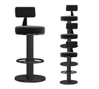 Velvet Swivel Barstools Set of Kitchen Counter Stool, Armless Bar with Back/Black Metal Legs, Breakfast Dining Stools, Adjustable 65-80cm, (Black Height 65)