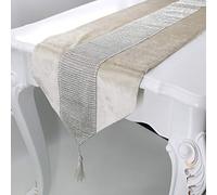 Velvet Table Runner Luxury Diamante Table Runners with Tassel Thick Velvet Chenille Satin Table Decoration Christmas for Thanksgiving Wedding New Year Bridal Shower 13 × 72 inch Beige