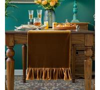 Velvet Table Runner Soft Decorative Luxurious Solid 120 Inches Long Tablecloth with Retro Ruffle Flounces Table Runner Dresser Scarves for Kitchen Dining Room Coffee Table Golden Camel,14x120 Inch