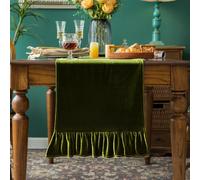 Velvet Table Runner Soft Decorative Luxurious Solid 72 Inches Long Tablecloth with Retro Ruffle Flounces Table Runner Dresser Scarves for Kitchen Dining Room Coffee Table Olive Green,14x72 Inch