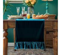 Velvet Table Runner Soft Decorative Luxurious Solid 90 Inches Long Tablecloth with Retro Ruffle Flounces Table Runner Dresser Scarves for Kitchen Dining Room Coffee Table Malachite Green,14x90 Inch