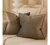 Velvet Throw Pillow Covers 14x14 Set of 2 for Couch Sofa Bed,Stone | Decorative Soft Solid Small Pillow Covers,Flange Edge Design,for Living Room Bedroom,Luxury Modern Home Decor