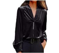 Velvet Top for Women UK Elegant V Neck Blouse Smart Casual Tunic Tops Plain Loose Fit Velour Pullover Solid Long Sleeve Oversized Tees Shirts Office Work Shirt Black